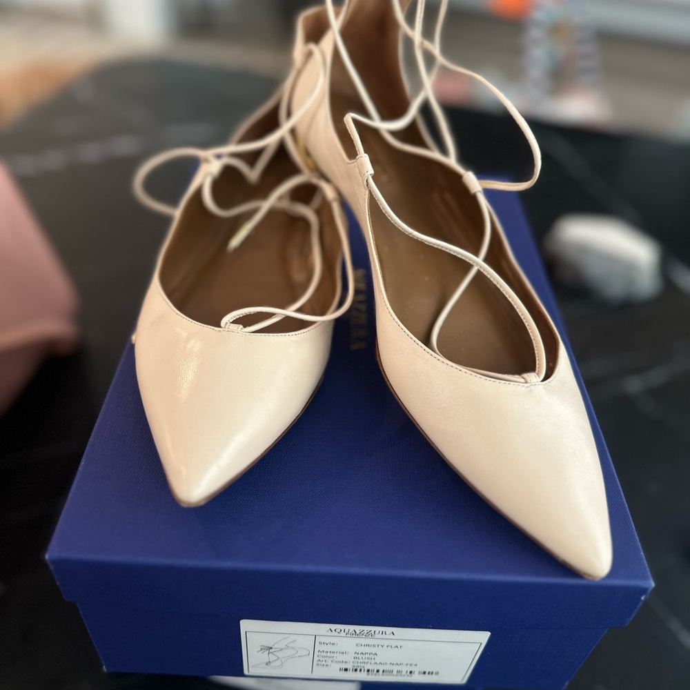 Aquazzura Cream Pointed Toe Flats